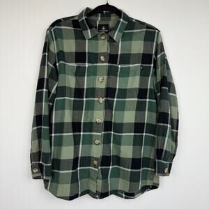 Volcom Mens Long Sleeve Button-Up Cotton Casual Green/Black Plaid Shirt Large
